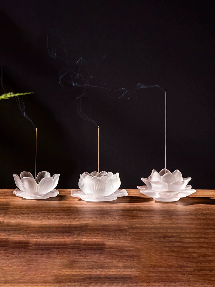 Glass Lotus Incense Burner Tray – Elegant Home & Tea Ceremony Ornament