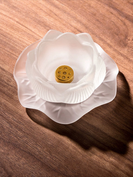 Glass Lotus Incense Burner Tray – Elegant Home & Tea Ceremony Ornament