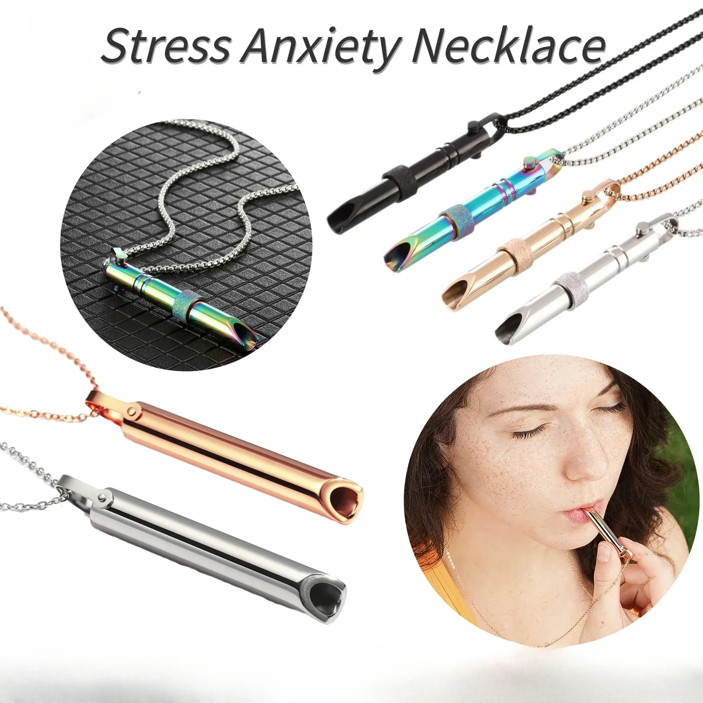 Anxiety Relief Breathing Necklace - Stainless Steel Mindfulness Pendant for Stress