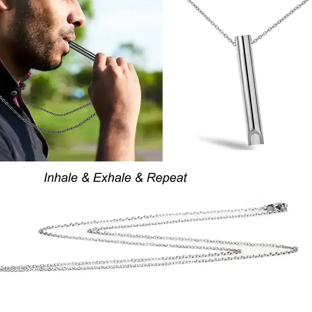 Anxiety Relief Breathing Necklace - Stainless Steel Mindfulness Pendant for Stress